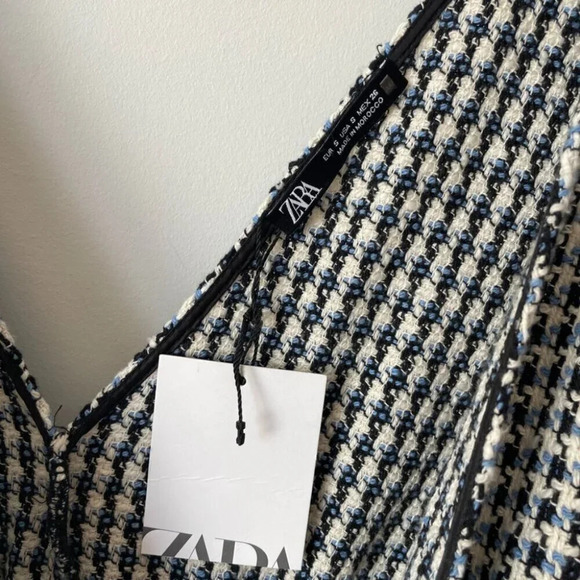 Zara Pinafore Tweed Buttons Overall Dress Blue NWT Size Small - Picture 10 of 11